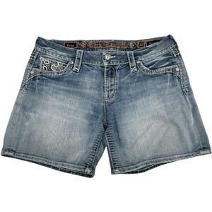 VTG y2k Women's Studded Bedazzled Rock Revival Faine Blue Denim Jean Easy Shorts